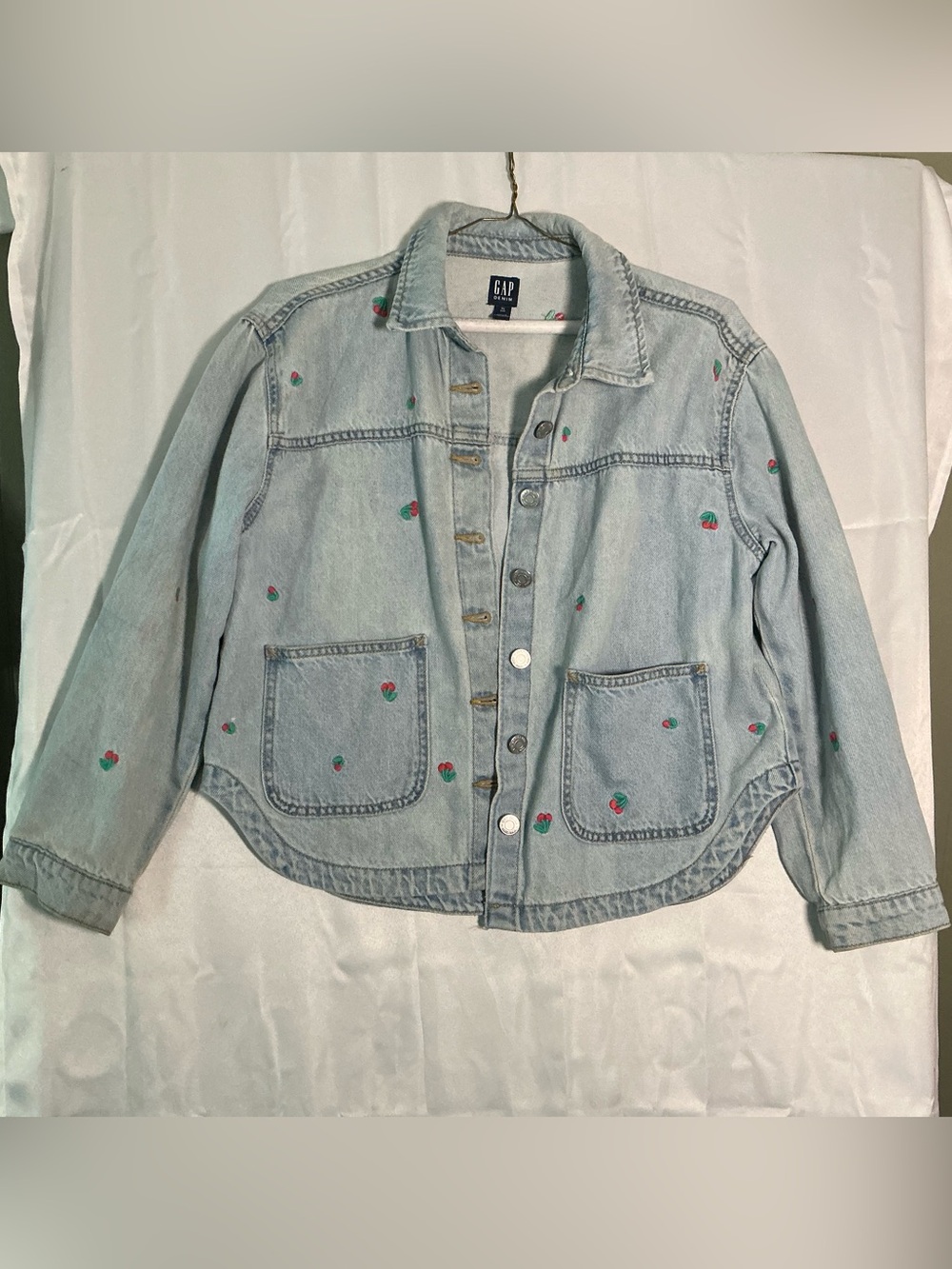 GAP Light Blue Denim Jacket with Pink & Green Embroidery